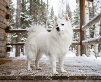 American Eskimo Dog in a British outdoor setting