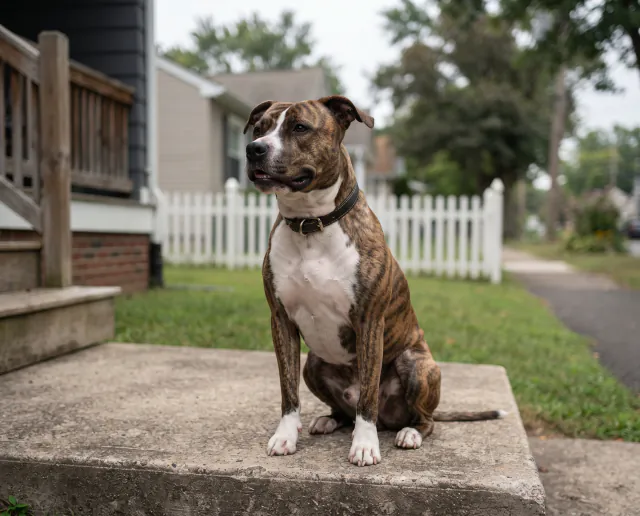 American Staffordshire Terrier in a British outdoor setting