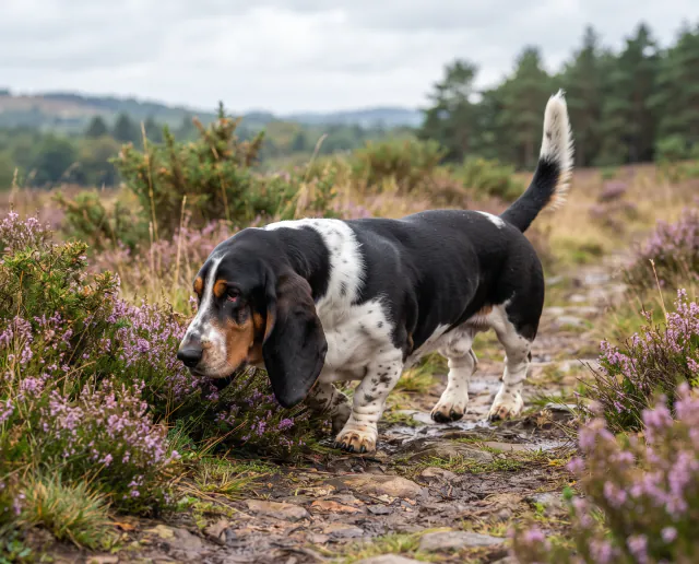 Basset Hound in a British outdoor setting