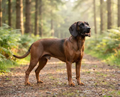 Bavarian Mountain Hound in a British outdoor setting