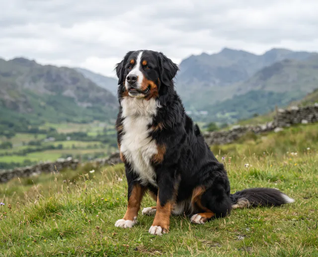 Bernese Mountain Dog in a British outdoor setting
