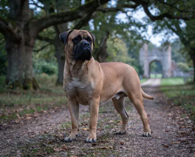 Bullmastiff in a British outdoor setting