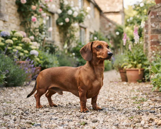 Dachshund in a British outdoor setting