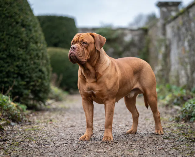 Dogue de Bordeaux in a British outdoor setting