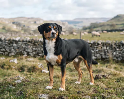 Entlebucher Mountain Dog in a British outdoor setting