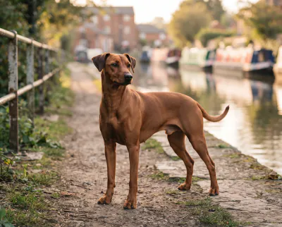 German Pinscher in a British outdoor setting
