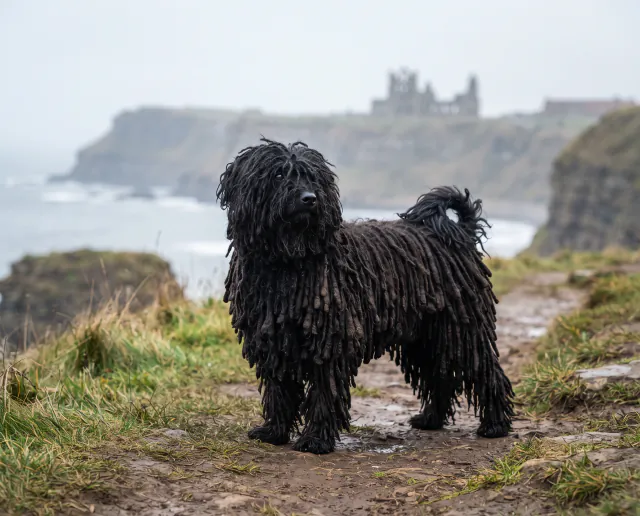 Hungarian Puli in a British outdoor setting