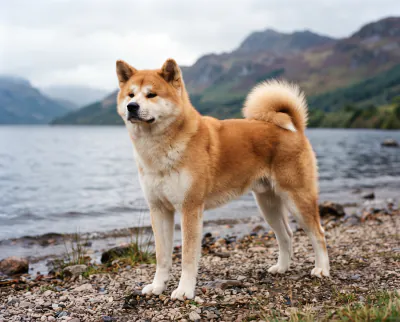 Japanese Akita Inu in a British outdoor setting