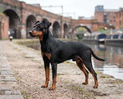 Manchester Terrier in a British outdoor setting