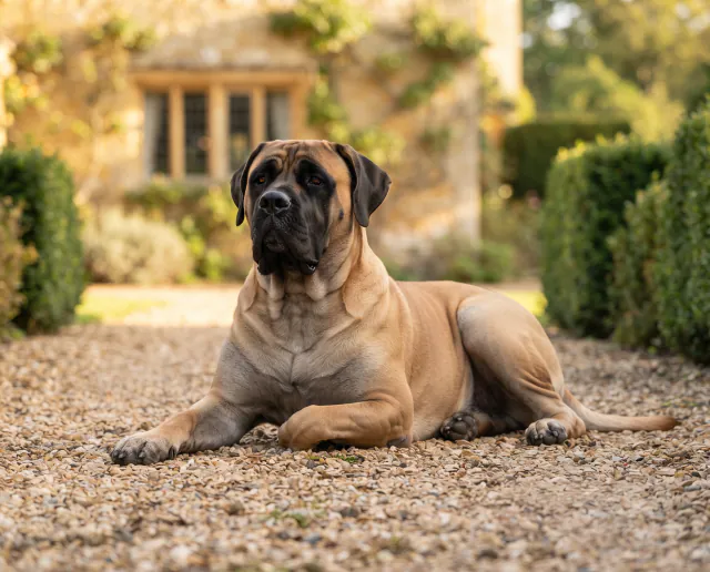 Mastiff in a British outdoor setting