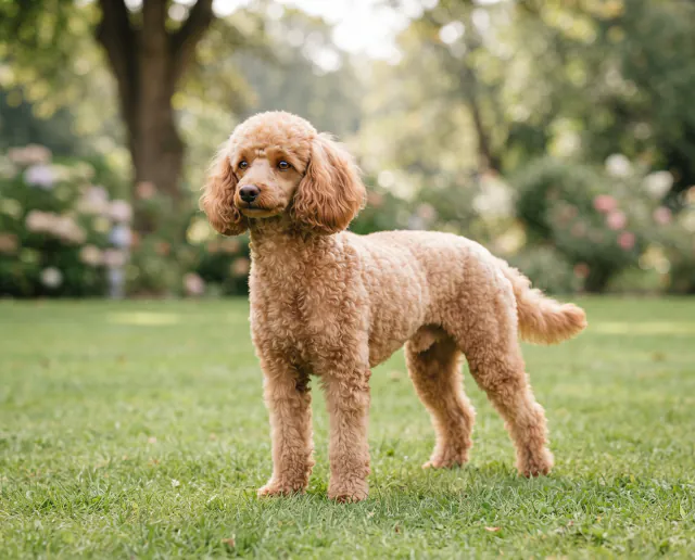 Miniature Poodle in a British outdoor setting