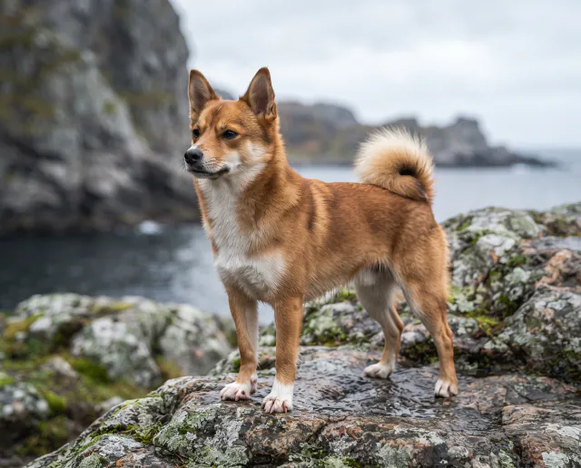Norwegian Lundehund in a British outdoor setting