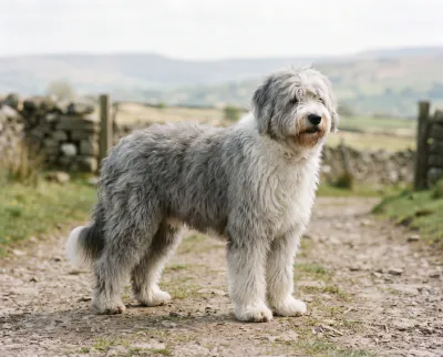 Old English Sheepdog in a British outdoor setting