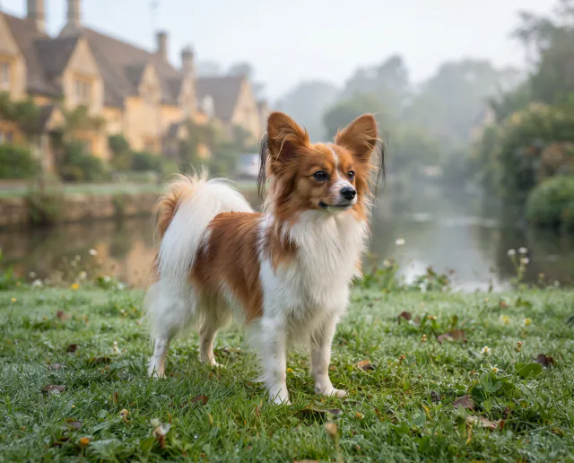 Papillon in a British outdoor setting