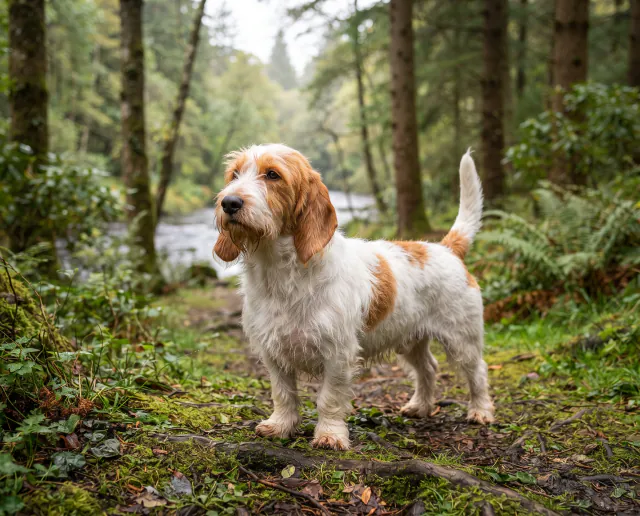 Petit Basset Griffon Vendeen in a British outdoor setting