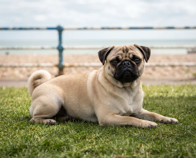 Pug in a British outdoor setting