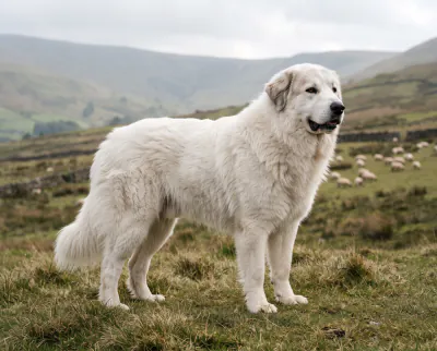 Pyrenean Mountain Dog in a British outdoor setting