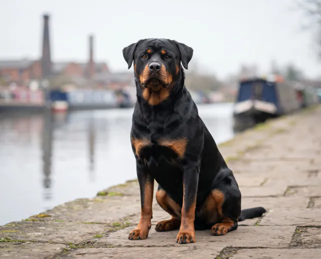 Rottweiler in a British outdoor setting