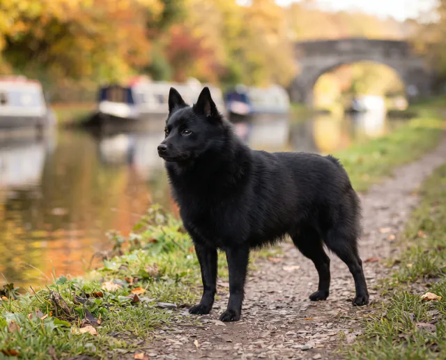 Schipperke in a British outdoor setting