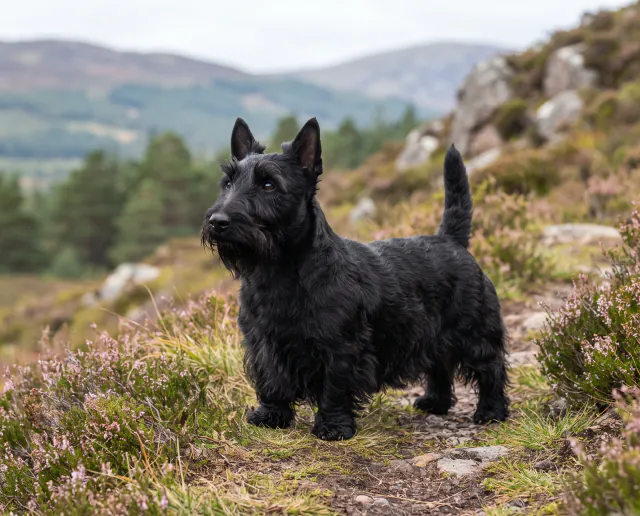 Scottish Terrier in a British outdoor setting