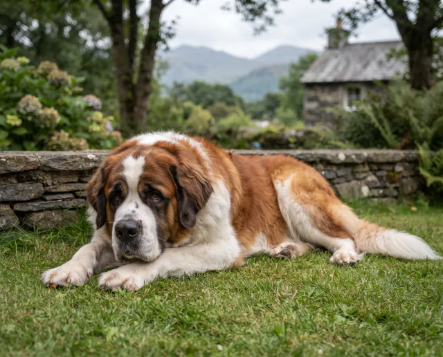 St Bernard in a British outdoor setting