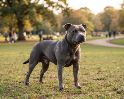 Staffordshire Bull Terrier in a British outdoor setting