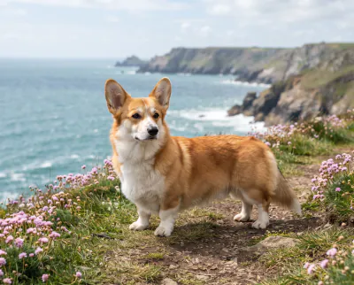 Welsh Corgi in a British outdoor setting