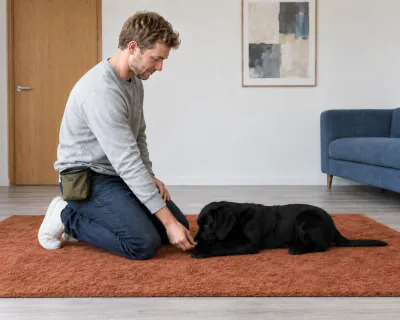 Illustration for teaching your puppy to lie down