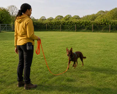 The Kelpie turned round and trotting in over the grass towards the woman, the orange line lying slack between them.